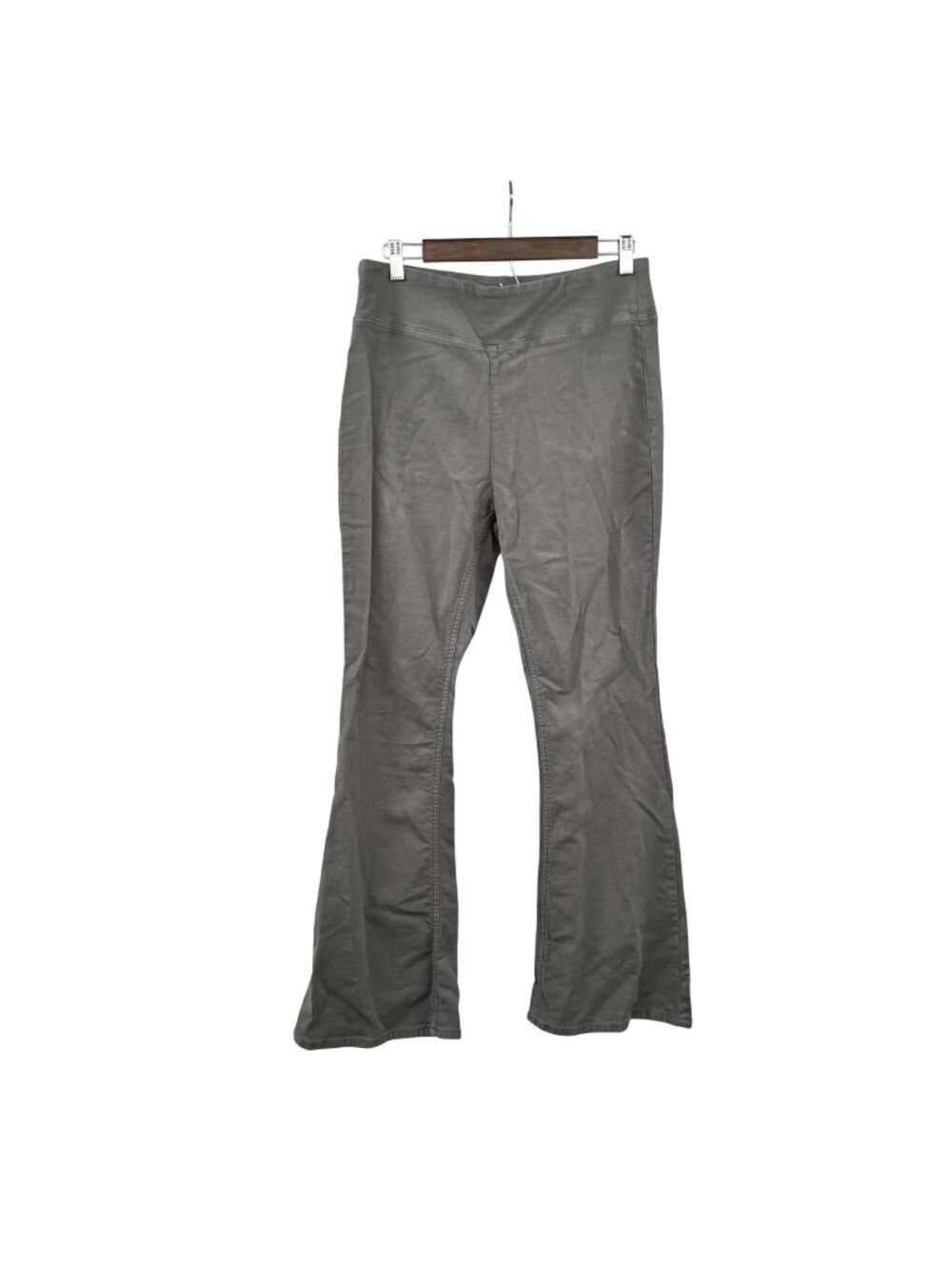 Dictionary Womens Flare Leg Pants Pull On Gray High Rise Size Large Back Pockets